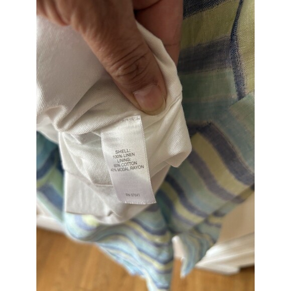 J. Jill Love Linen M Lotus Maxi Dress Striped Blue Green Resort Coastal Grandma - Picture 11 of 12